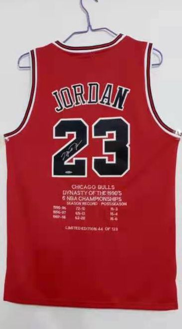 Men Chicago Bulls 23 Jordan Red 95-98 Triple Crown signature Limited Edition NBA Jersey